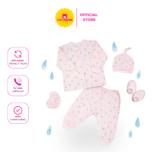 Set đồ sơ sinh dài 5 món Mèo Mây hồng thời trang sơ sinh cho bé tại CYN Fashion