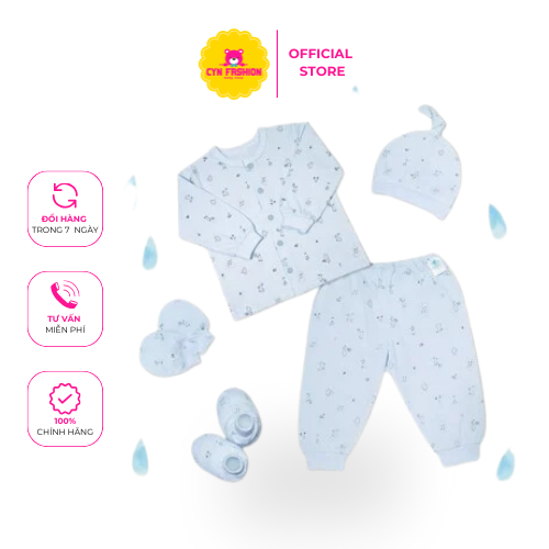 Set đồ sơ sinh dài 5 món Mèo Mây xanh thời trang cho bé sơ sinh từ CYN Fashion
