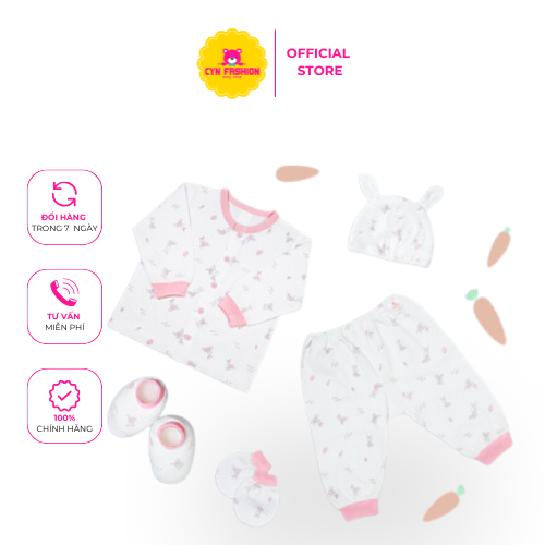 Set đồ sơ sinh dài 5 món Thỏ hồng thời trang cho bé sơ sinh tại CYN Fashion